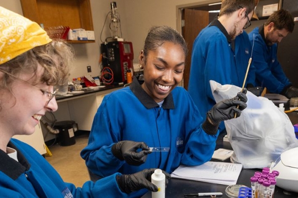 App State students are pictured in a fermentation sciences lab on the Boone campus, working under the direction of Dr. Folarin Oguntoyinbo, associate professor and research mentor in the Department of Chemistry and Fermentation Sciences. 